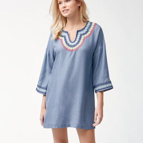 Tommy Bahama Women's Chambray Embroidered Tunic EUC - Picture 1 of 5